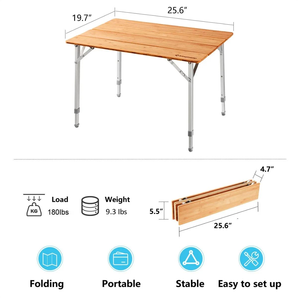 KingCamp 4-Folds Portable Bamboo Table