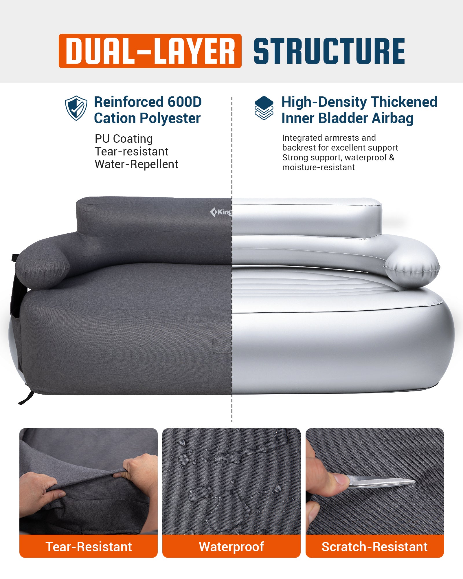 KingCamp Aerovine DUO 600 Inflatable Sofa With Built-in Pump