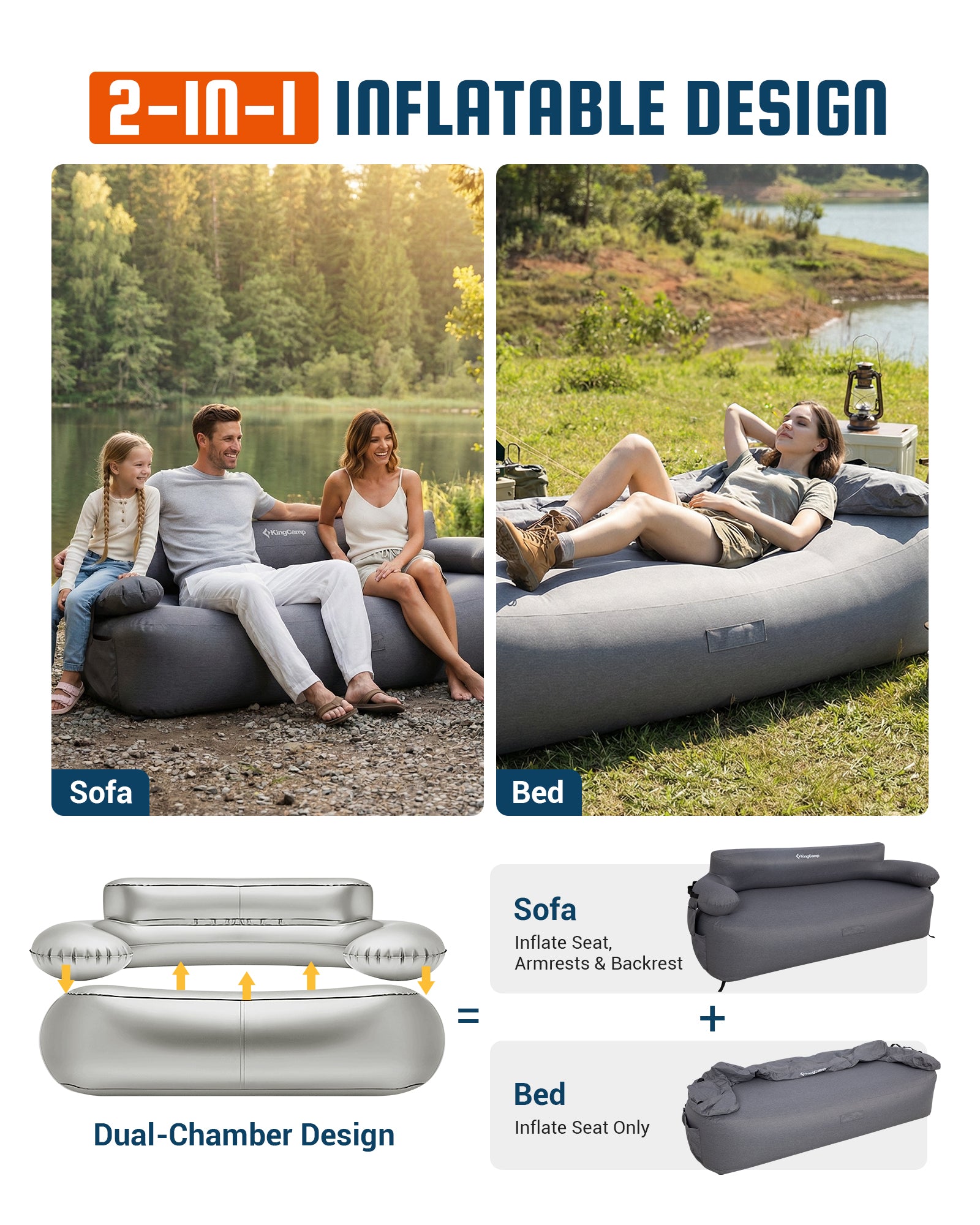 KingCamp Aerovine DUO 600 Inflatable Sofa With Built-in Pump