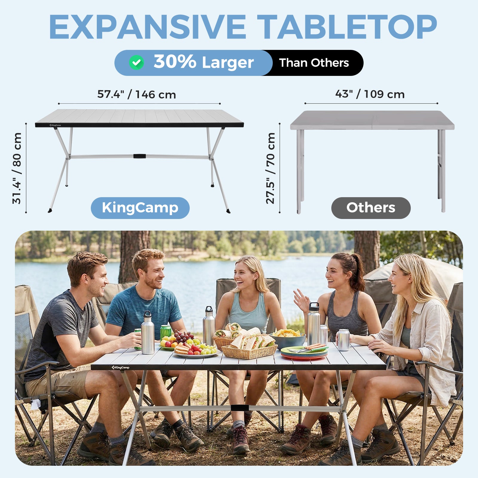 KingCamp Large Roll up Aluminum Folding Camping Table