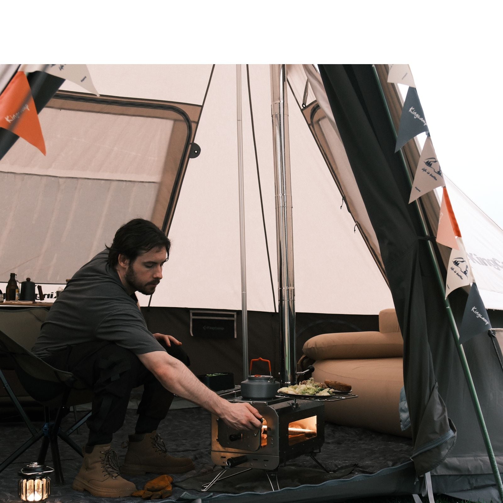 KingCamp Khan Villa Tent Glamping 4-in-1 Bundle with Stove