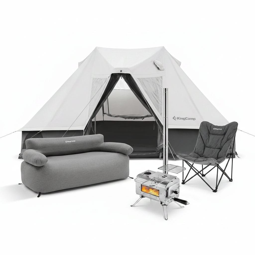 KingCamp KHAN VILLA Tent Glamping 4-in-1 Bundle with Stove