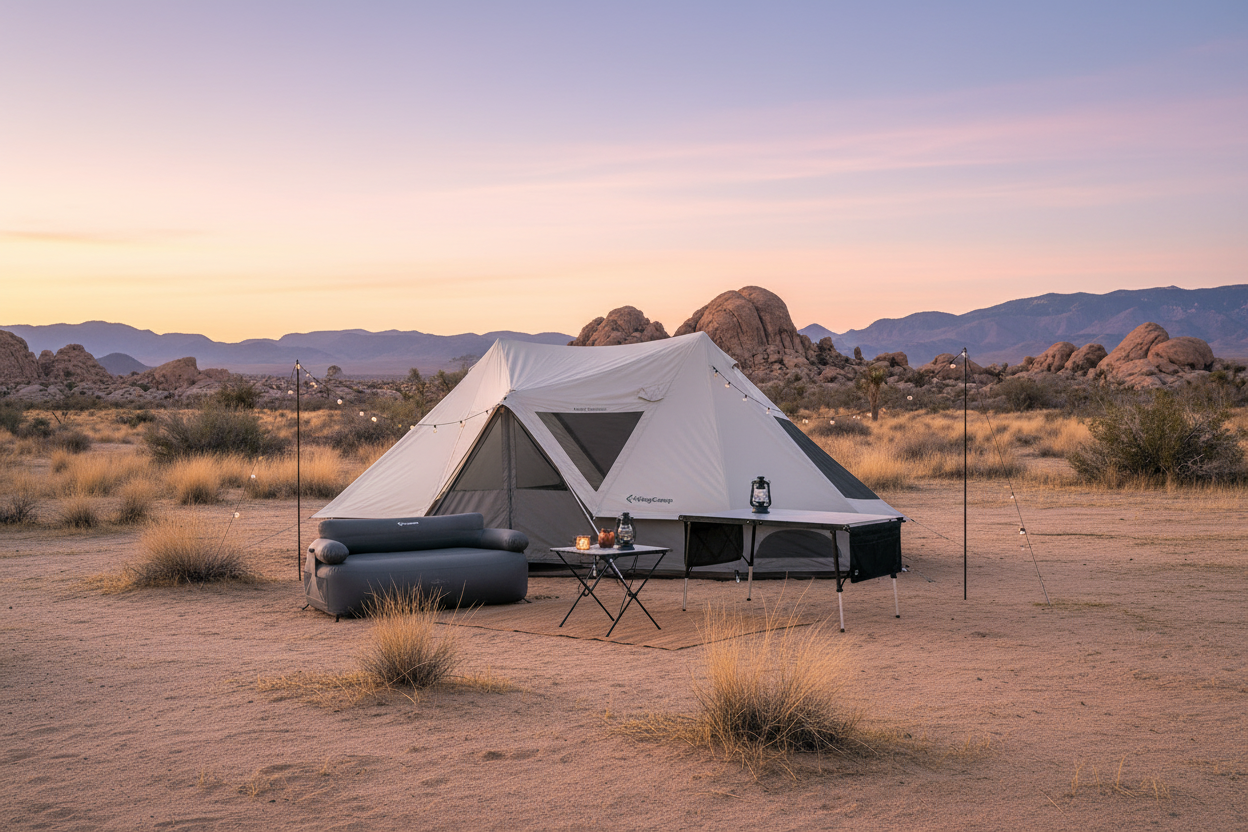 KingCamp KHAN PALACE Glamping Tent Kit with Inflatable Sofa & Table Bundle