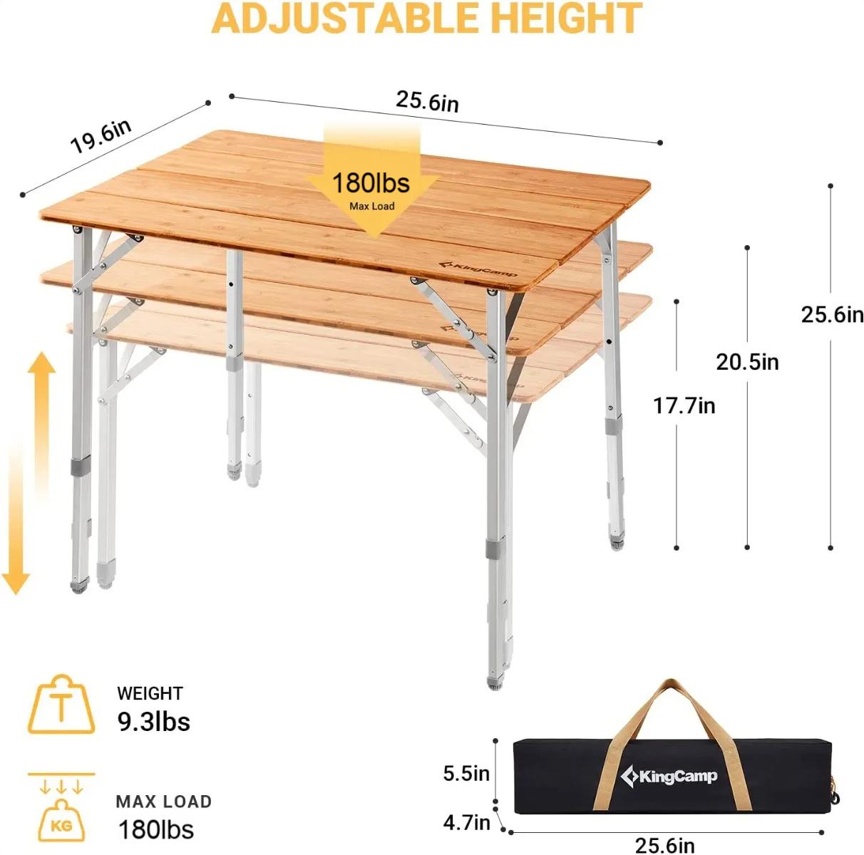 KingCamp 4-Folds Portable Bamboo Table