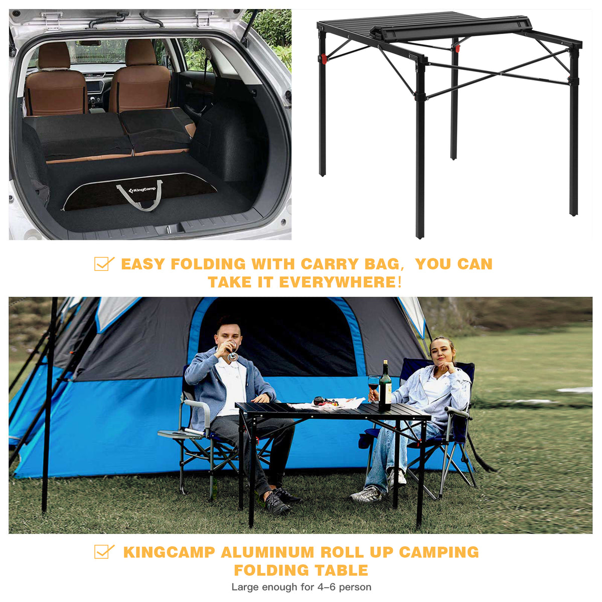 KingCamp Portable Camping Table Folding Table Aluminum Roll Up