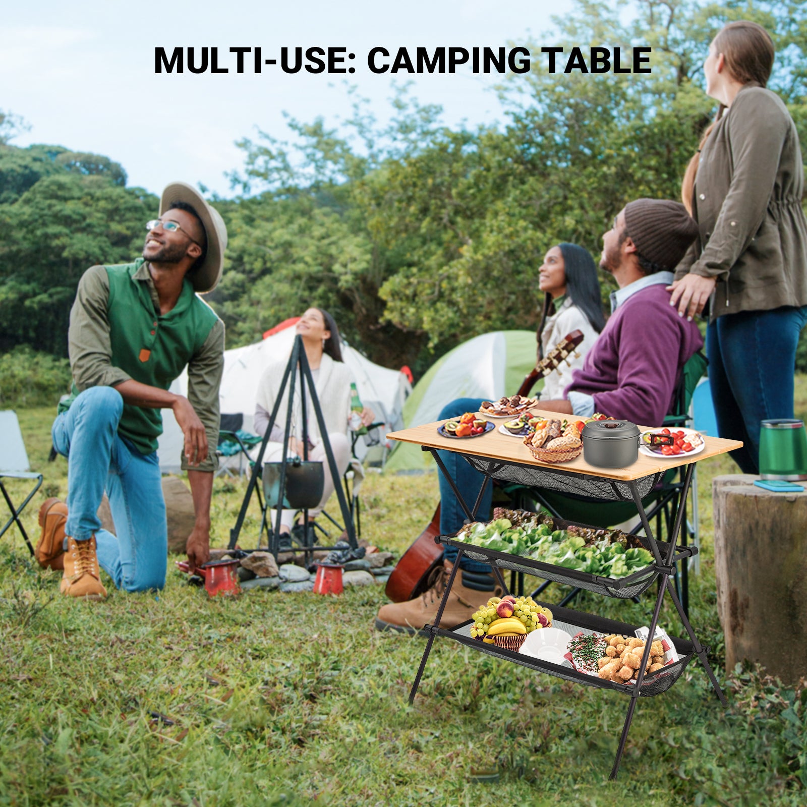 KingCamp Camping Detachable Shelf With Bamboo Table Board