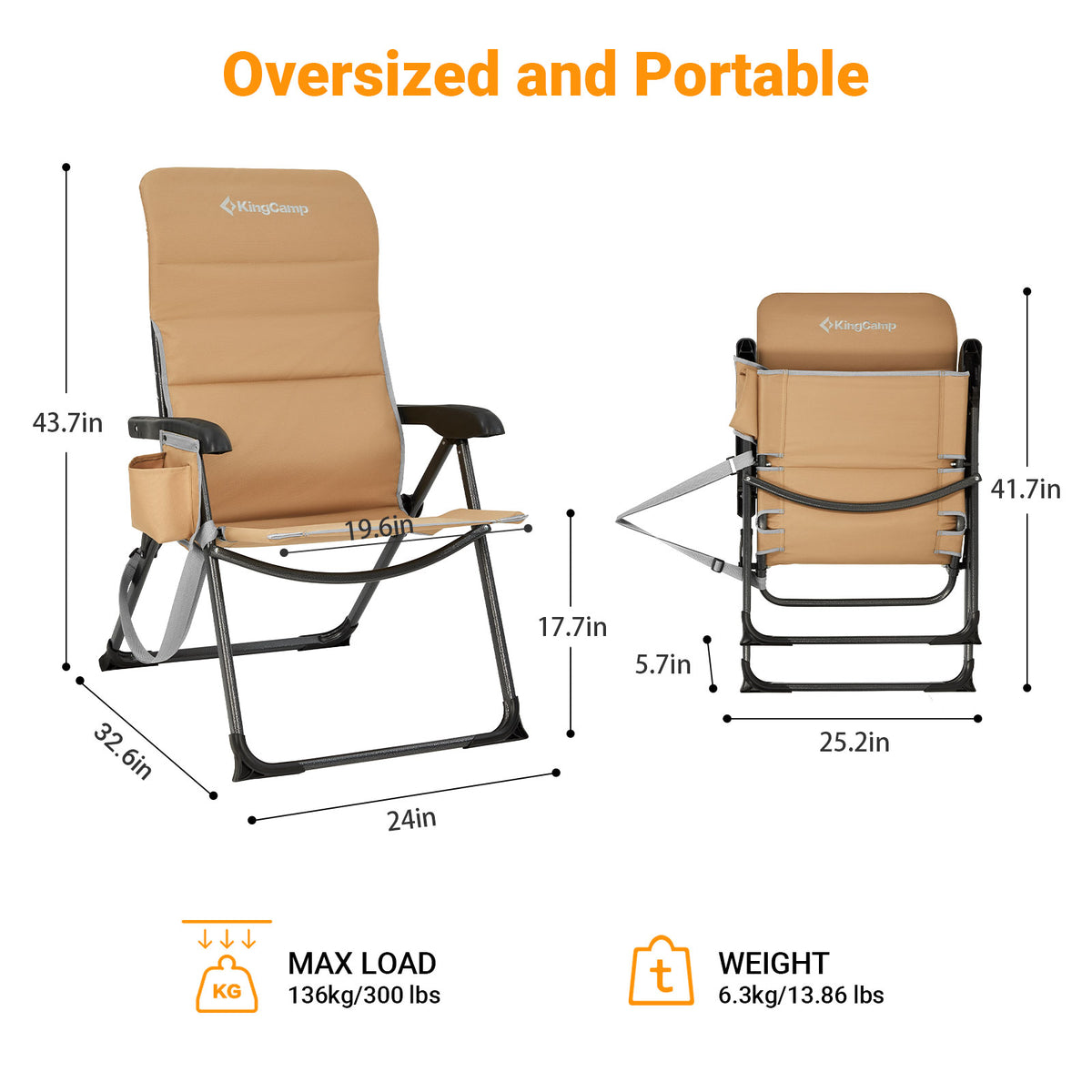 Fulynmen 2 Pack High Back Camping Chairs with Side Pockets Headrests Carry Bag, Folding Portable Backpacking Hiking Lawn Beach Travel Camp Cha並行輸入 Folding Chair Fulynmen 2 Pack High Back Folding Camping Chairs