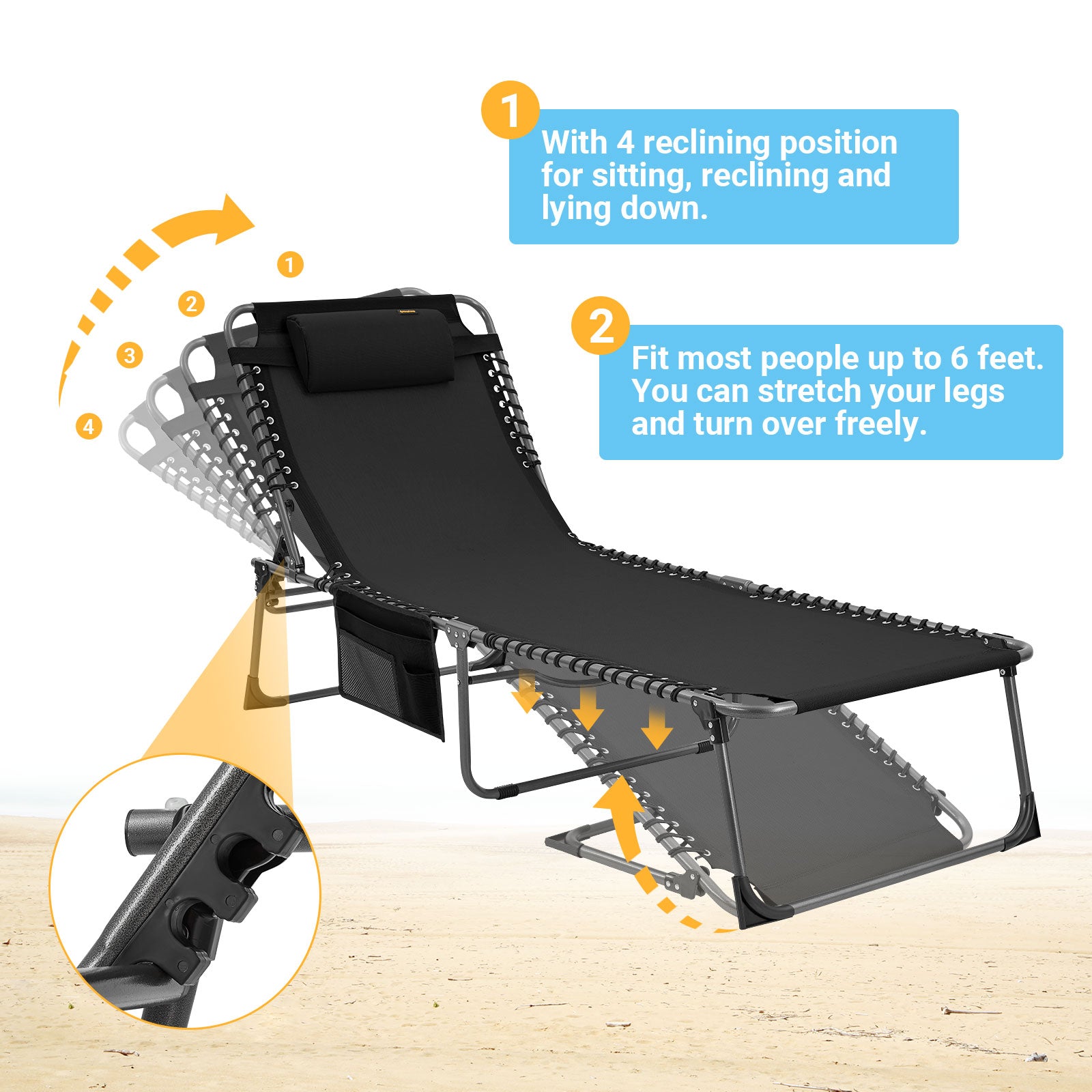 KingCamp Oversized Adjustable 4-Position Folding Chaise