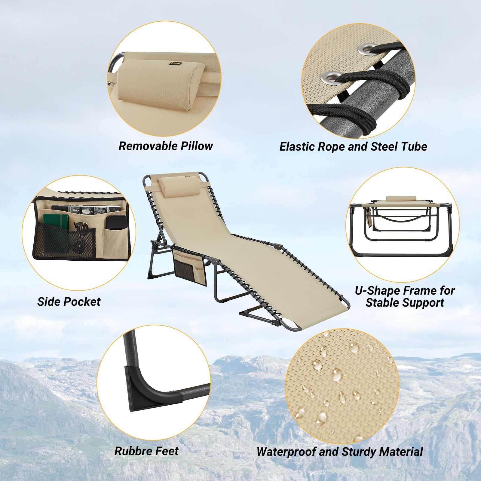 KingCamp Oversized Adjustable 4-Position Folding Chaise