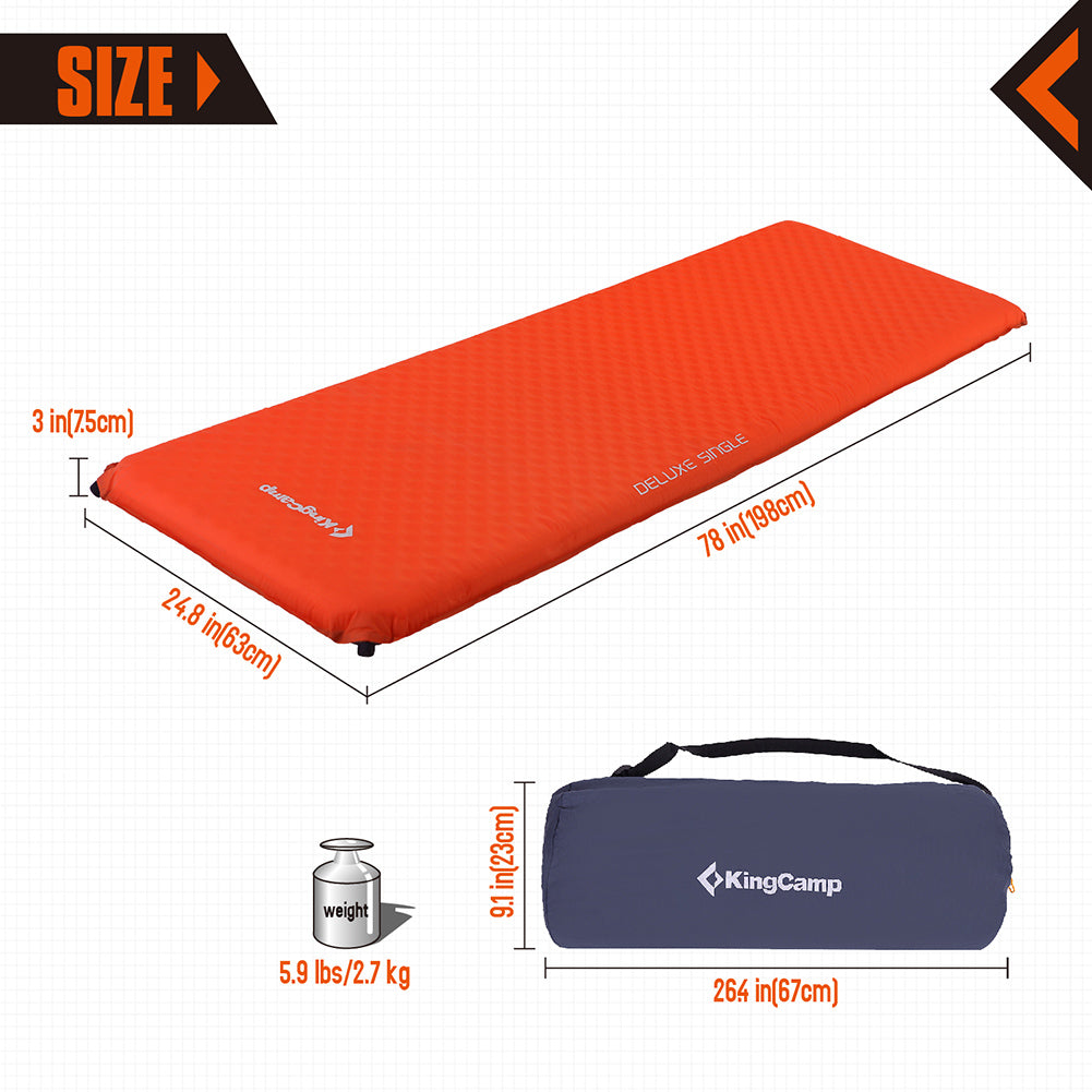 Buy Single Self Inflating 7.5 RValue Sleeping Pad from KingCamp