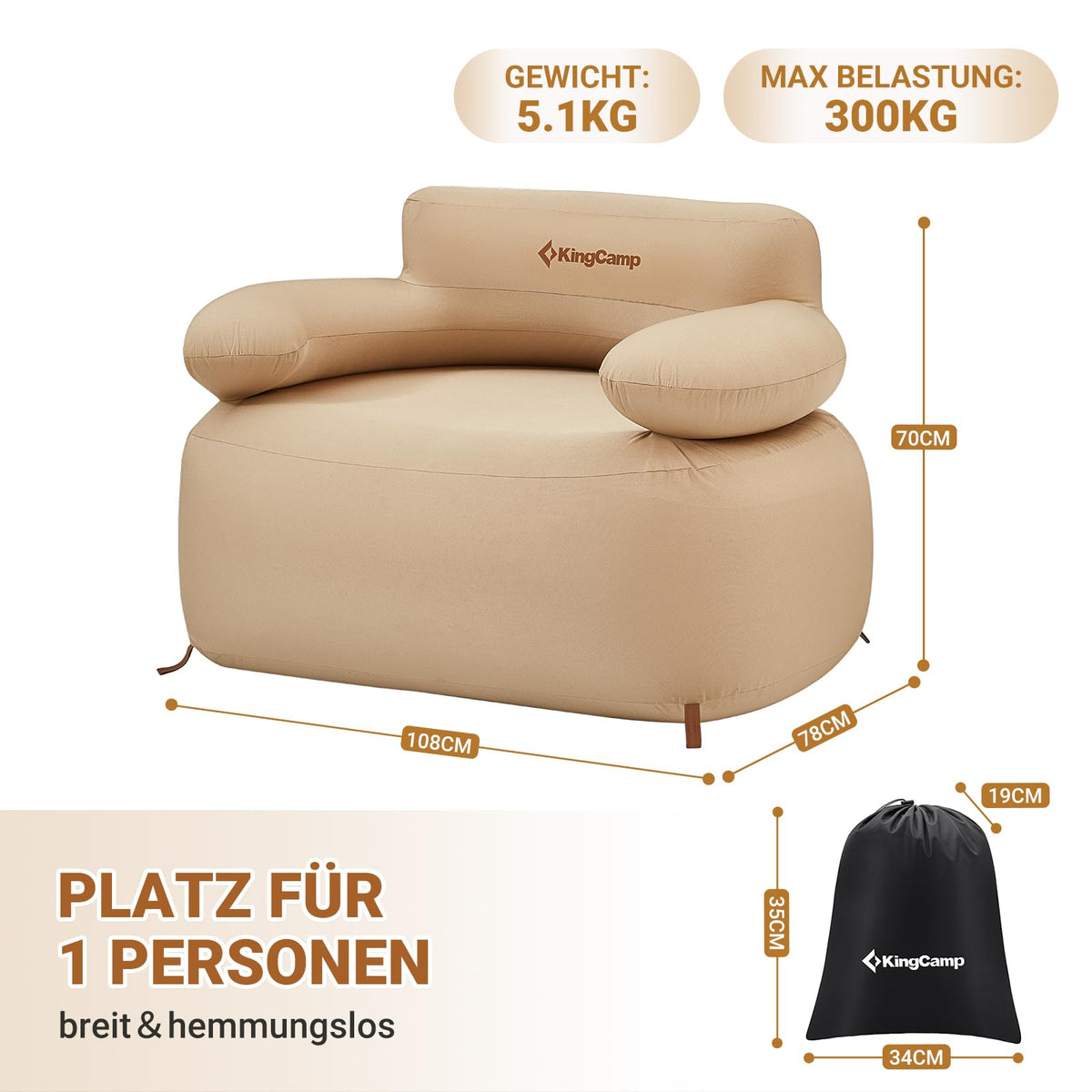 Sofá de camping hinchable Easy Camp Comfy Sofa 195 × 75 × 85 cm - Berger  Camping - Accesorios de camping