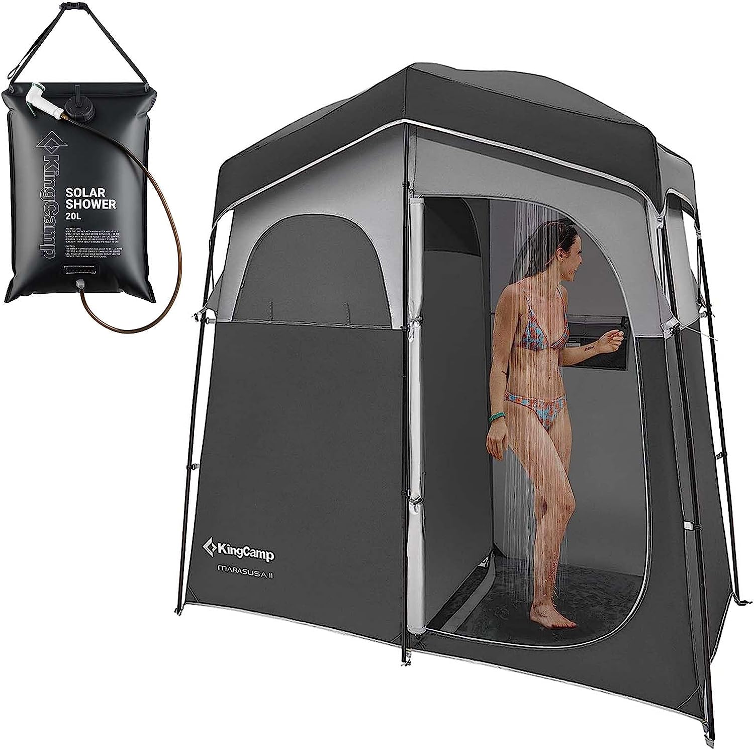 kickass shower tent KingCamp Spacious Double Room Shower Tent Solar Shower Combo – KingCamp Outdoors