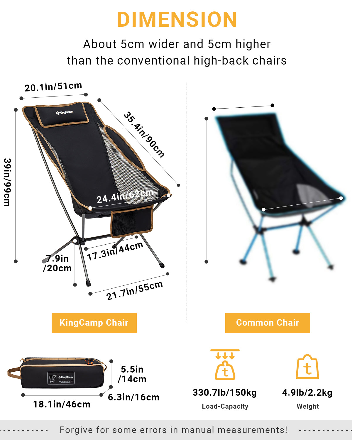 KingCamp Adjustable High Back Lightweight Camping Chair