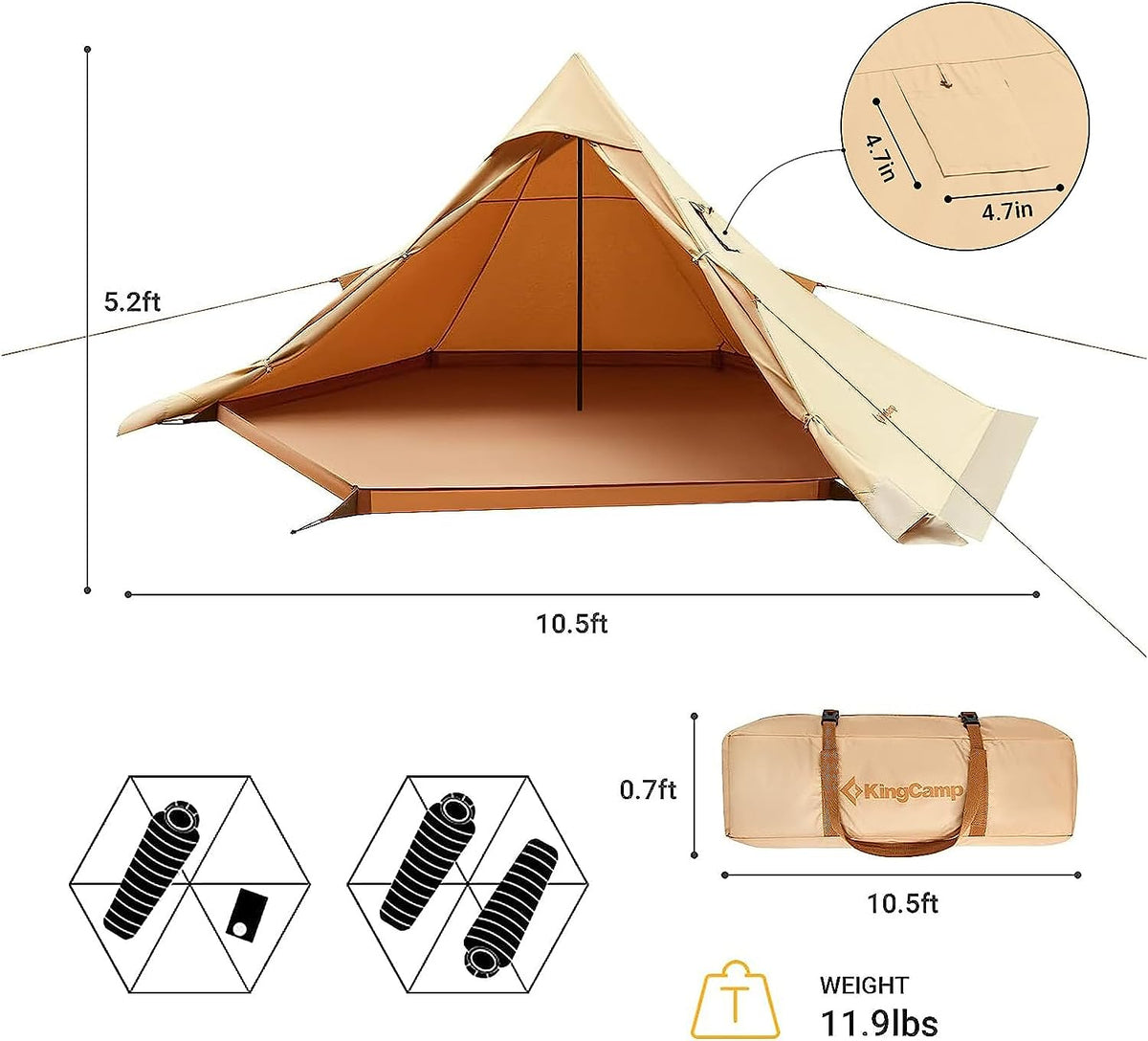 KingCamp TURINO Tipi Hot Tent with Stove Jack Estimated Arrival by L KingCamp Outdoors