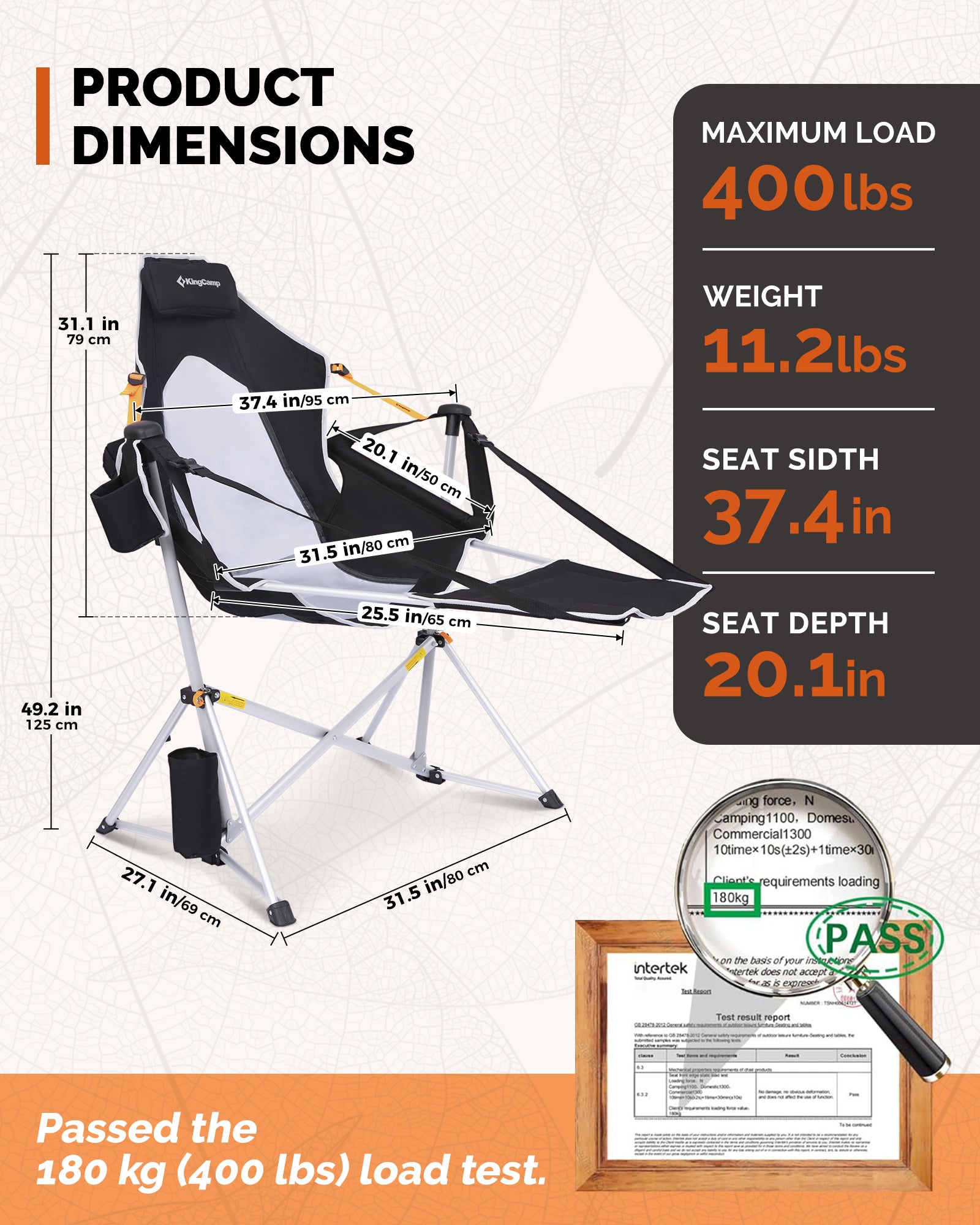 KingCamp Orchid C20 Mesh Back Hammock Chair with Footrest