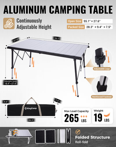KingCamp GRANITE Adjustable Aluminum Table with Carrying Bag