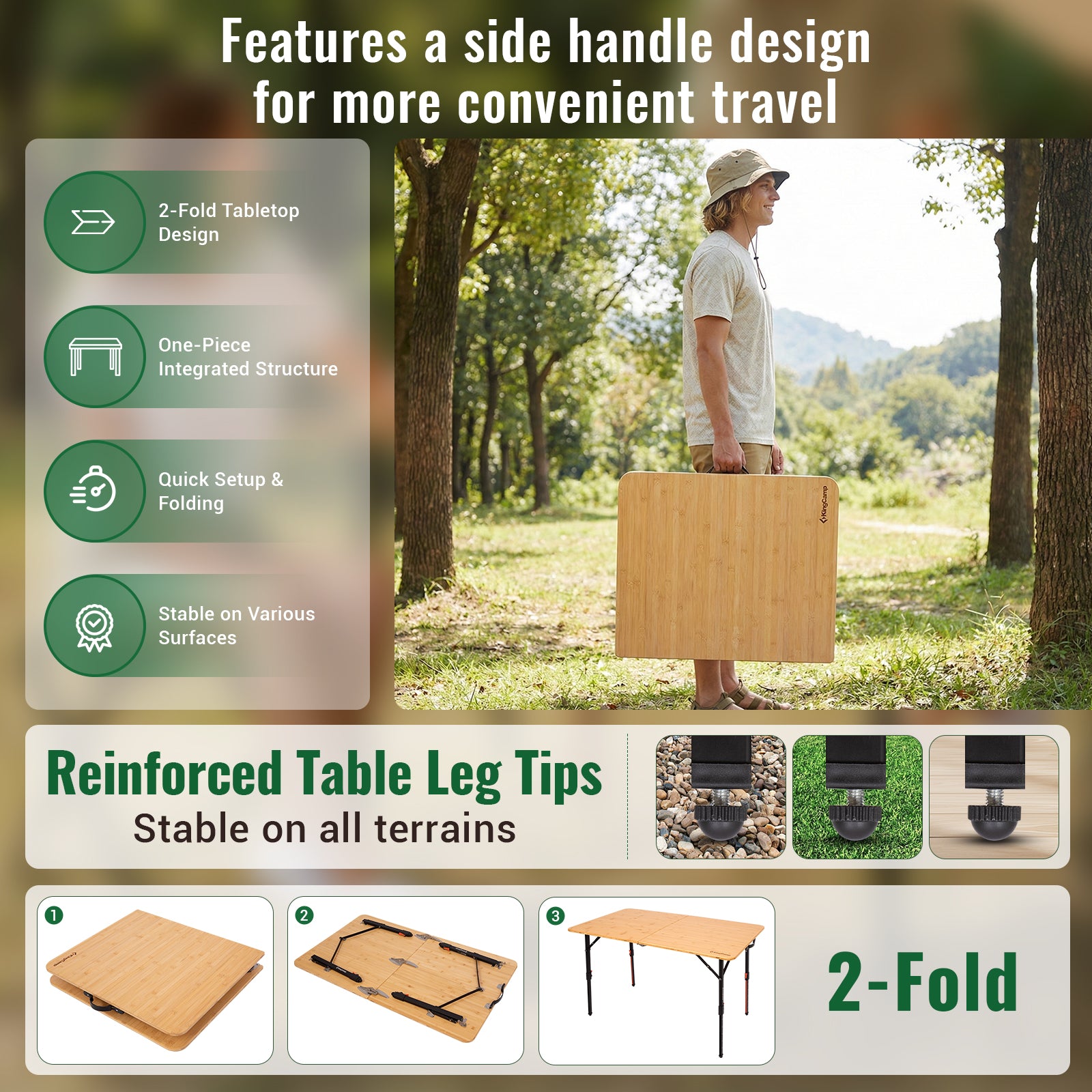 KingCamp BamAura 12070 Bamboo Folding Table 47x27