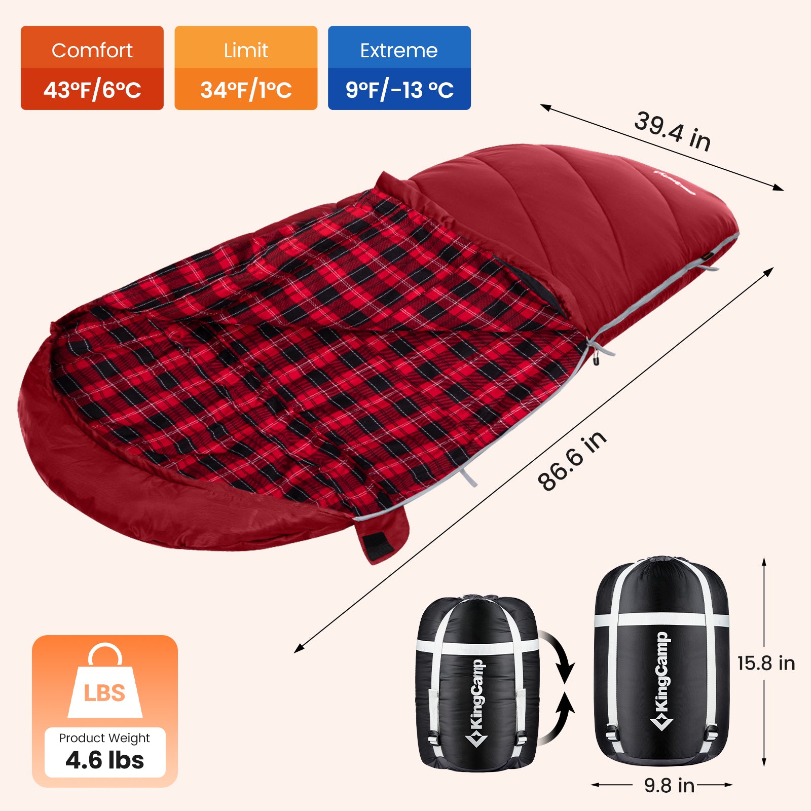 KingCamp Plus Size 3-4 Season Sleeping Bag