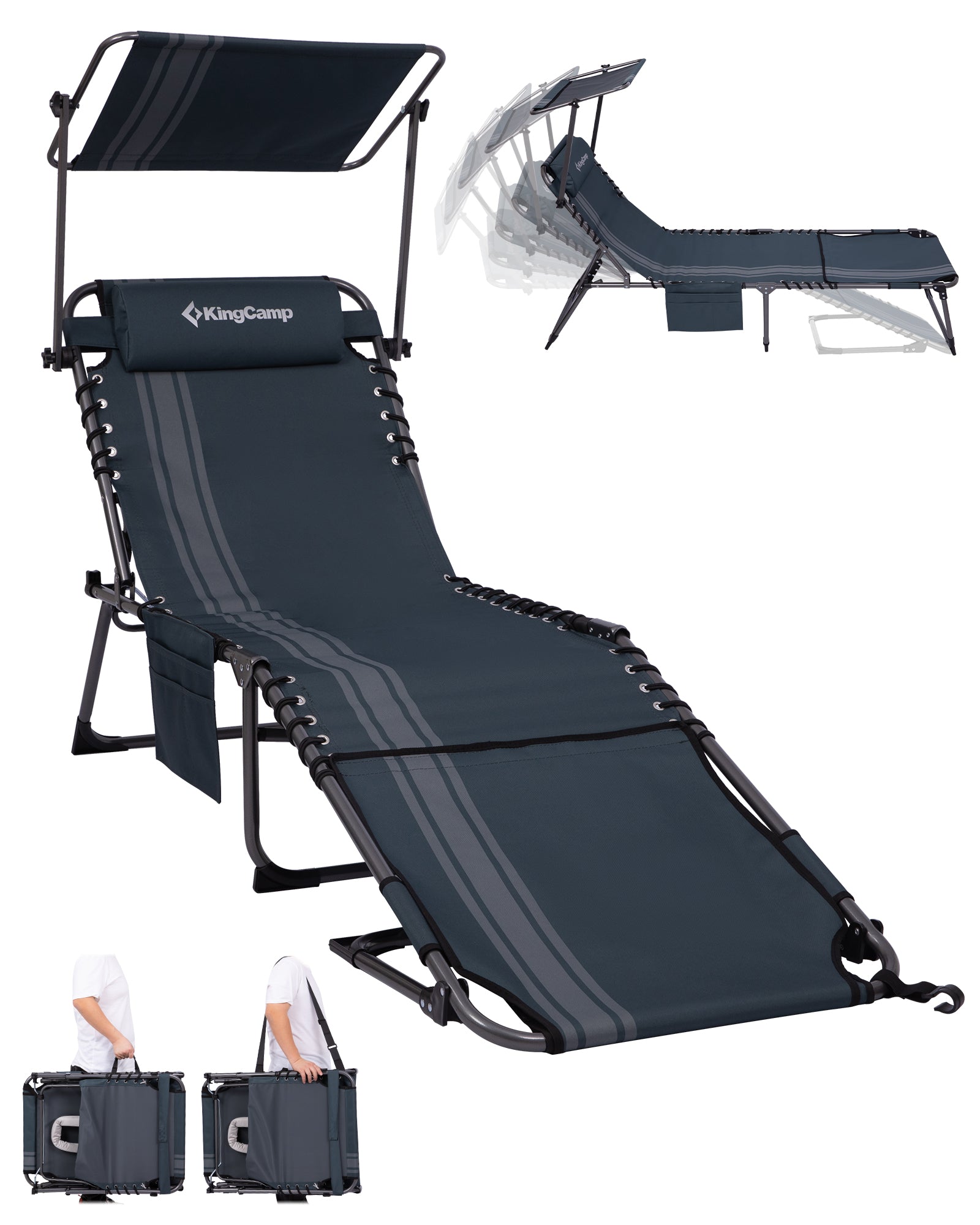 KingCamp MAGNOLIA B30 Backpack Chaise Lounge with Adjustable Canopy and Face Hole