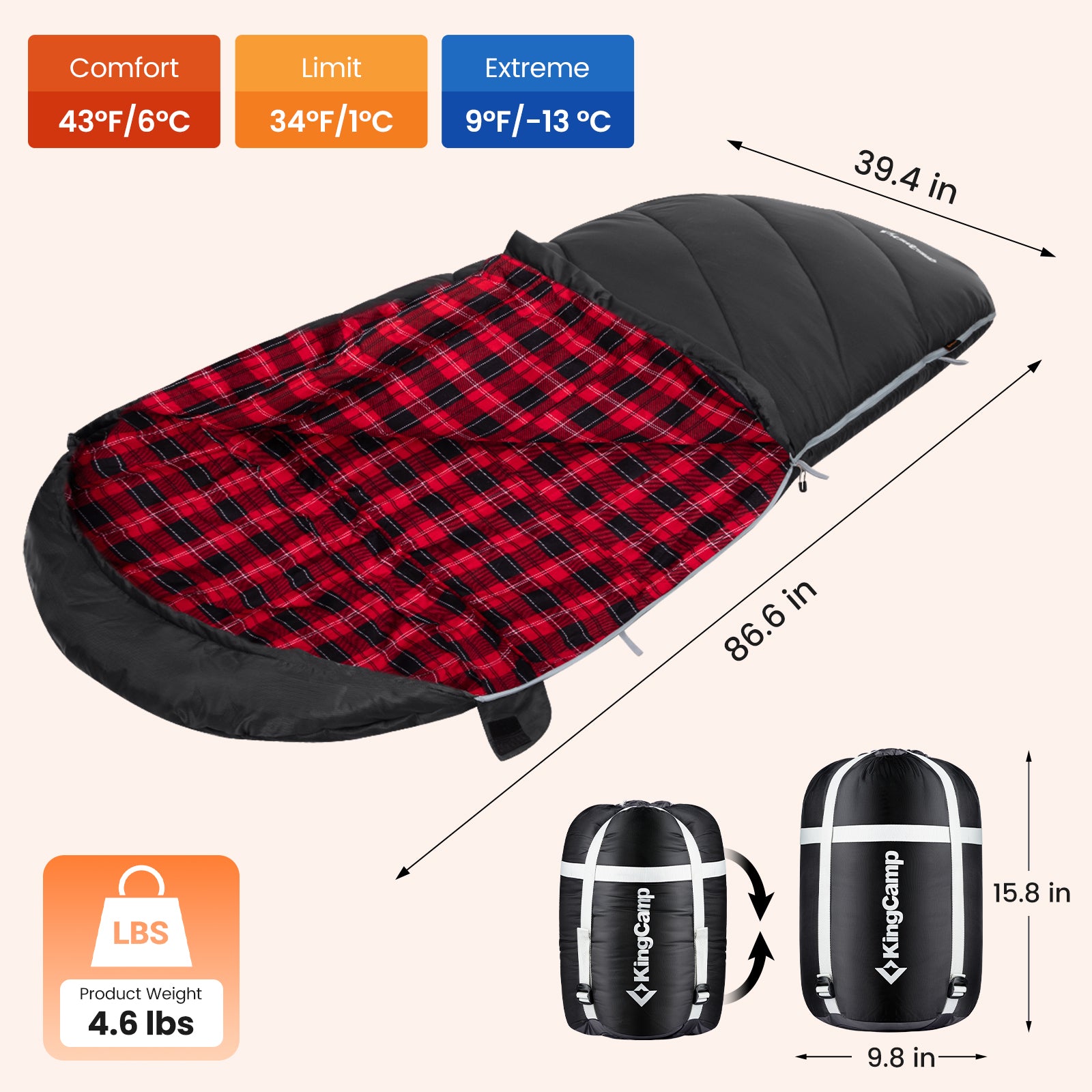 KingCamp Plus Size 3-4 Season Sleeping Bag