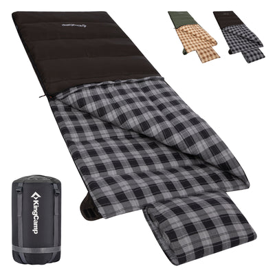 KingCamp Trippy C Single Envelope Sleeping Bag with Flannel Lining & Pillow