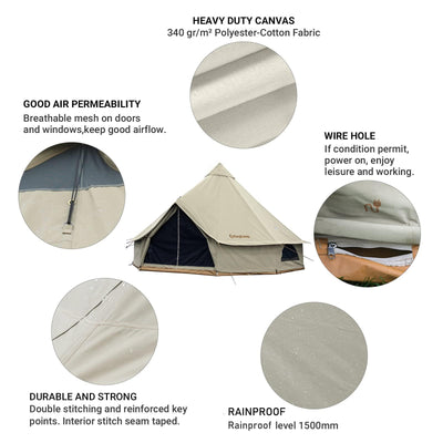 KingCamp 4-Season Khan 340GSM TC Canvas Bell Tent-13ft/16.4ft