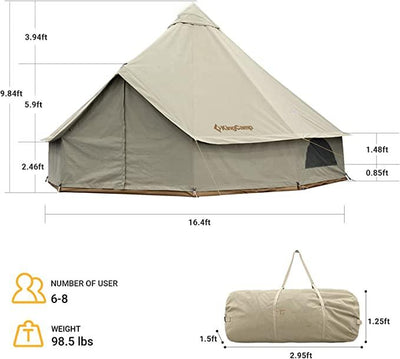 KingCamp 4-Season Khan 340GSM TC Canvas Bell Tent-13ft/16.4ft