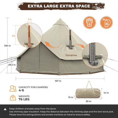 KingCamp 4-Season Khan 340GSM TC Canvas Bell Tent-13ft/16.4ft