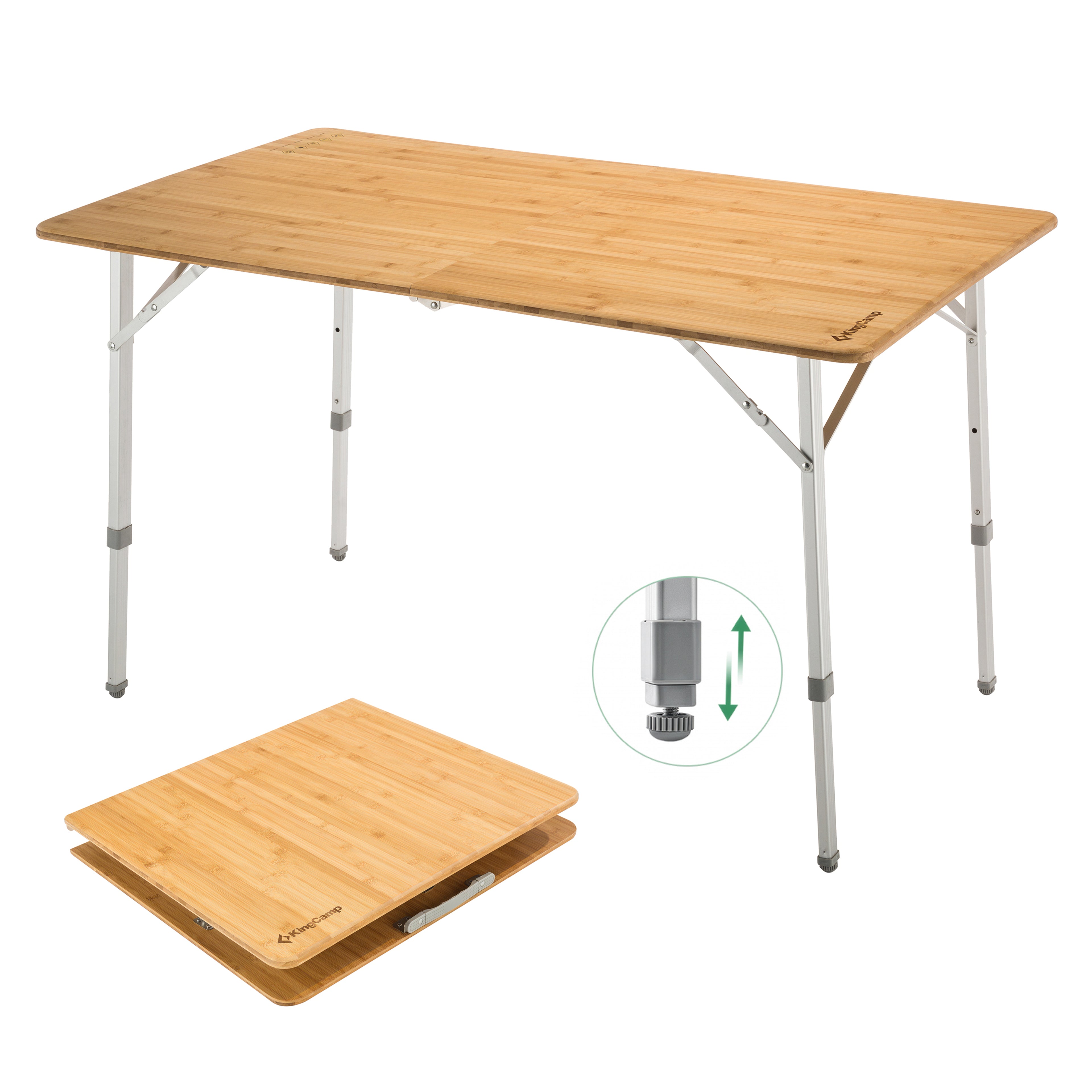 KingCamp 6-Person Bamboo Folding Table | Adjustable Height 47