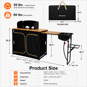 KingCamp BAMBOO PLUS Folding Camping Kitchen Table with Sink
