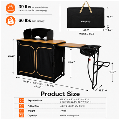 KingCamp BAMBOO PLUS Folding Camping Kitchen Table with Sink