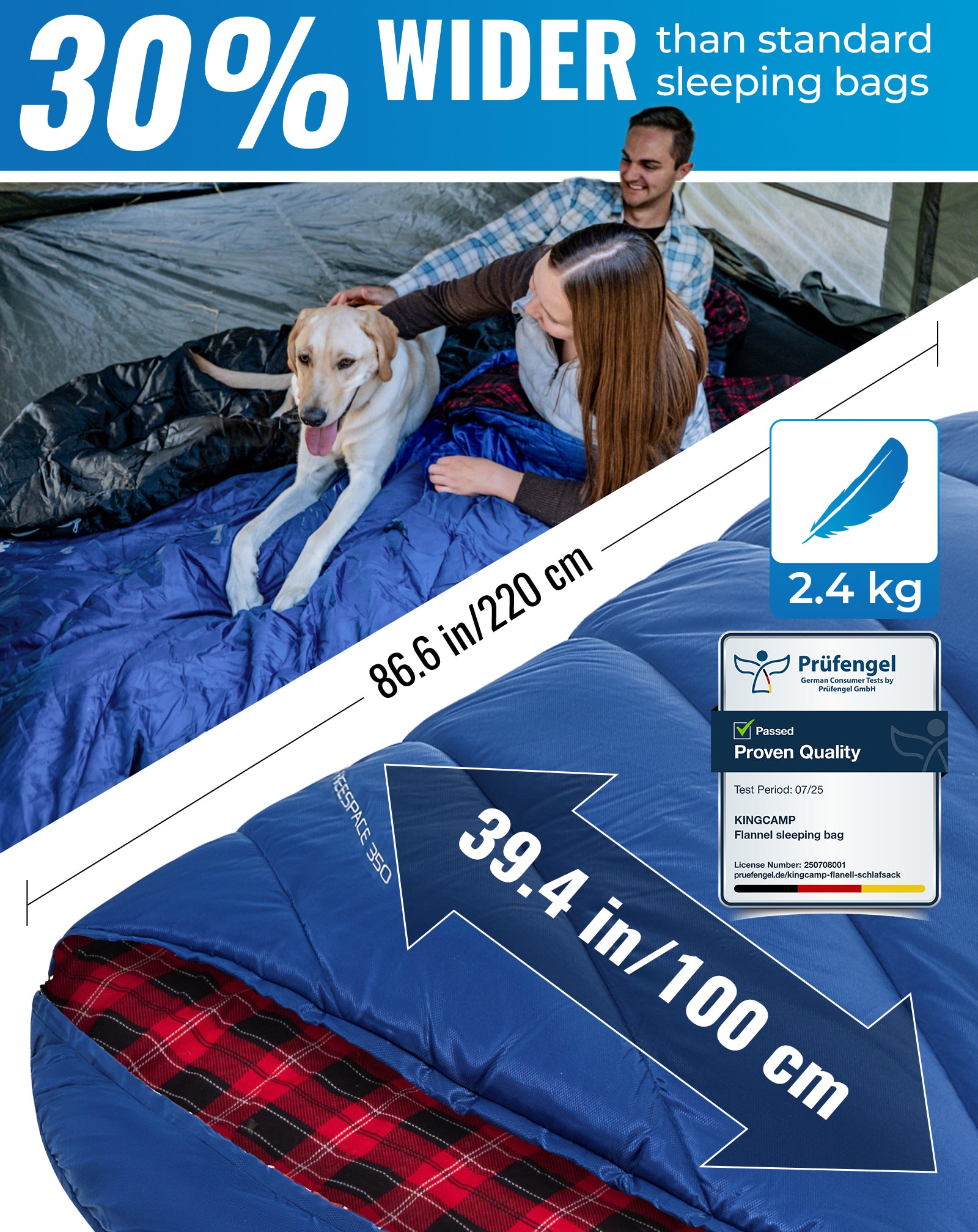 KingCamp 350g Filling Plus Size 3-4 Season Navy Sleeping Bag