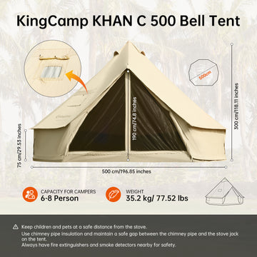 KingCamp KHAN C 400/500 4-Season Bell Tent KHAKI / 6-8 Person