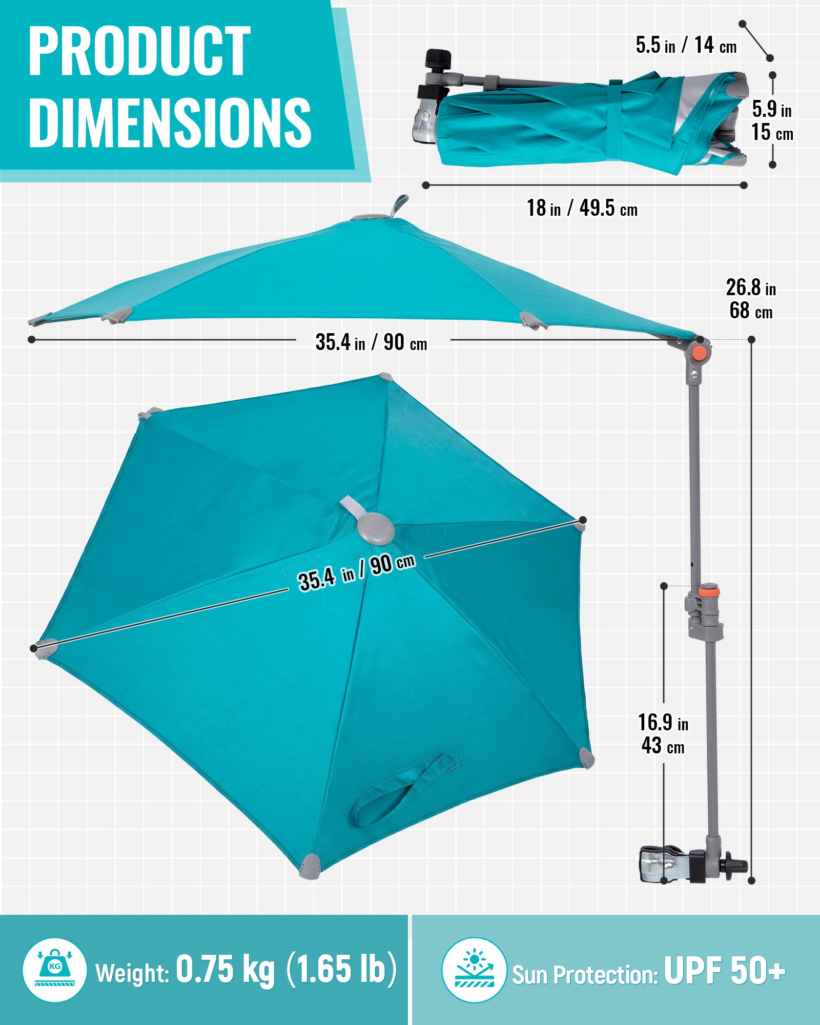 HoverShade Portable 360° Adjustable Clip-on Umbrella