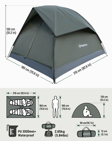 3000mm waterproof tent KingCamp Lightweight 2-Person Backpacking Tent