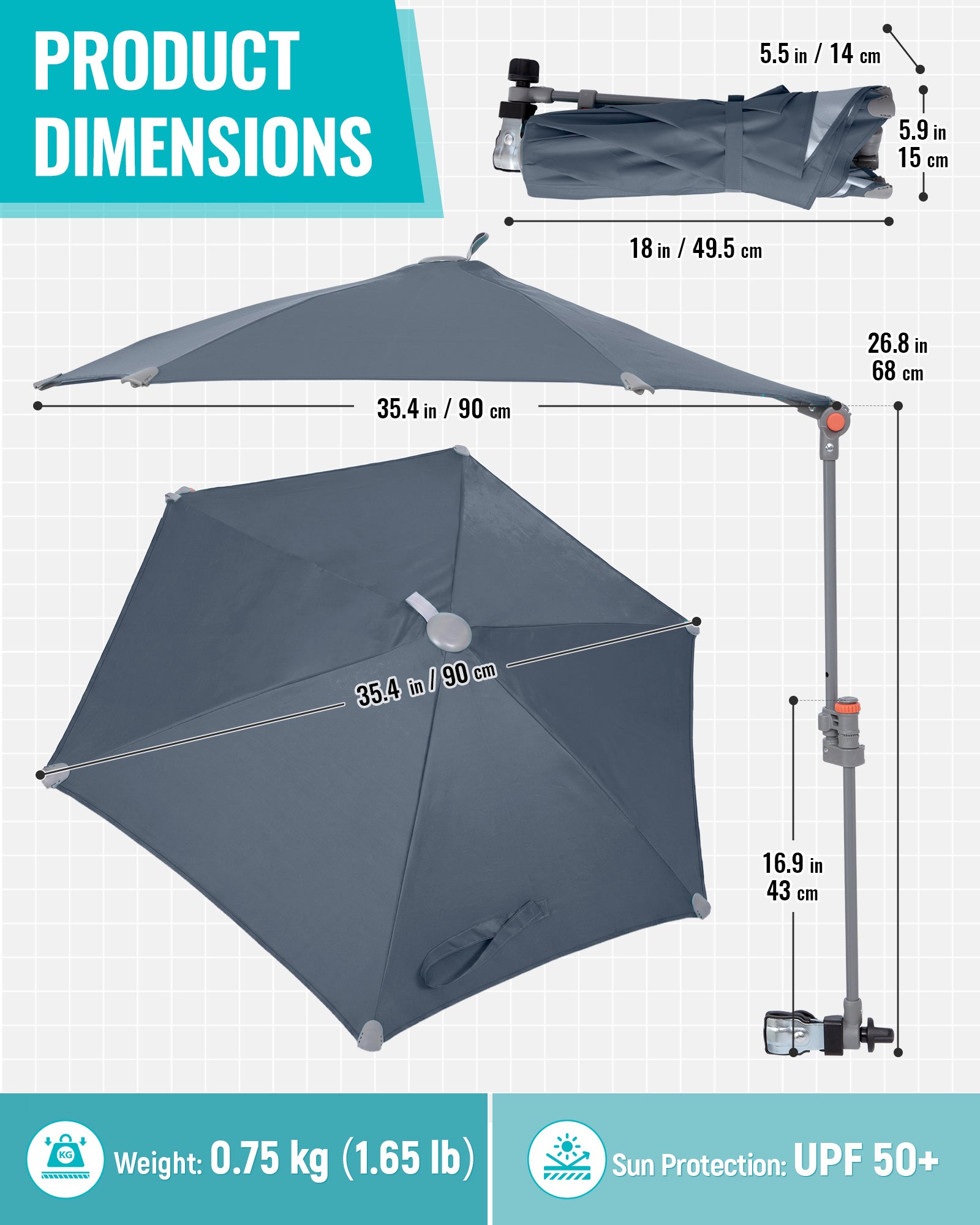 HoverShade Portable 360° Adjustable Clip-on Umbrella