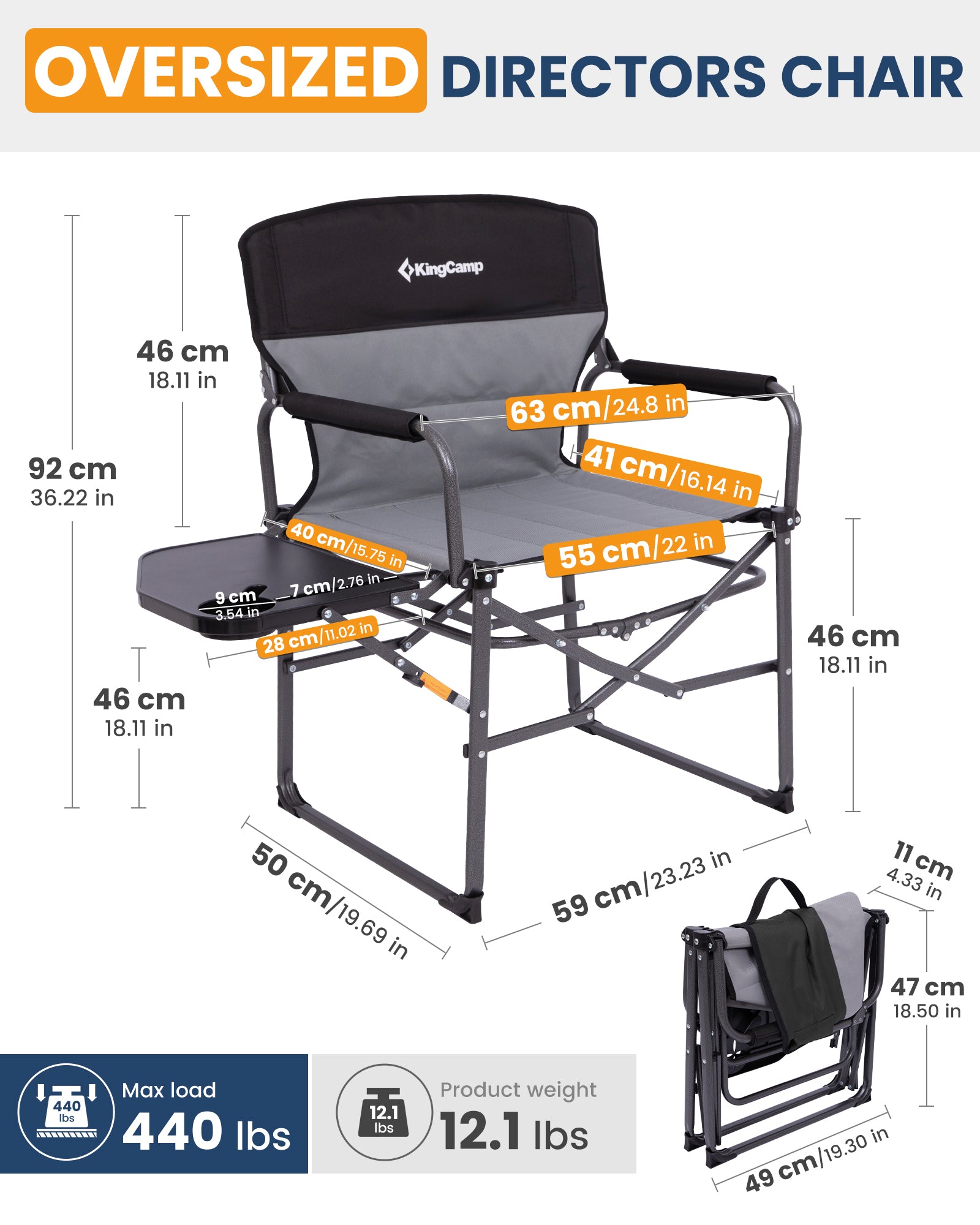 KingCamp Oversized Director Chair With Side Table