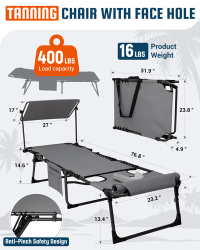 KingCamp MAGNOLIA B30 Backpack Chaise Lounge with Adjustable Canopy and Face Hole