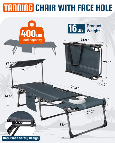 KingCamp MAGNOLIA B30 Backpack Chaise Lounge with Adjustable Canopy and Face Hole