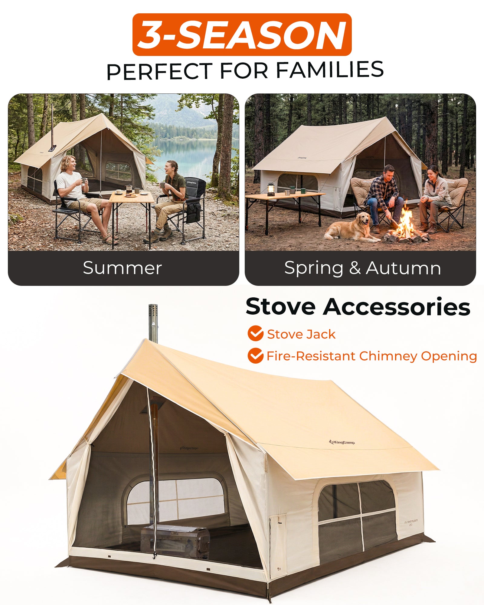 KingCamp MOUNTAIN IN C5 5-Person Cabin Tent with Stove Jack