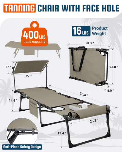 KingCamp MAGNOLIA B30 Backpack Chaise Lounge with Adjustable Canopy and Face Hole
