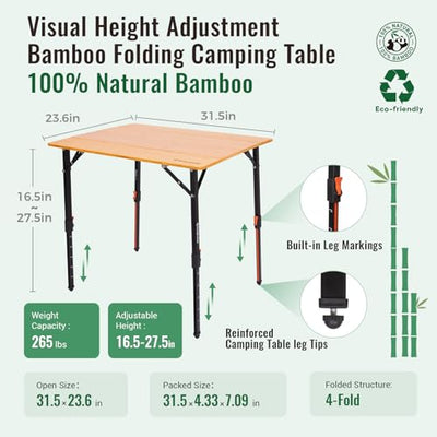 KingCamp BamAura 8060 Bamboo Folding Table 31x24