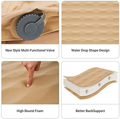 KingCamp Khaki Single 3D 3" Thick Self-Inflating Sleeping Mattress