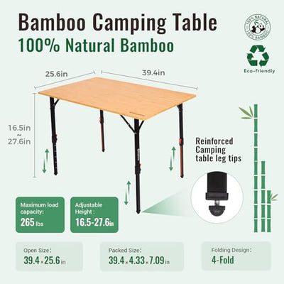 KingCamp BamAura 10065 Bamboo Folding Table 40x26