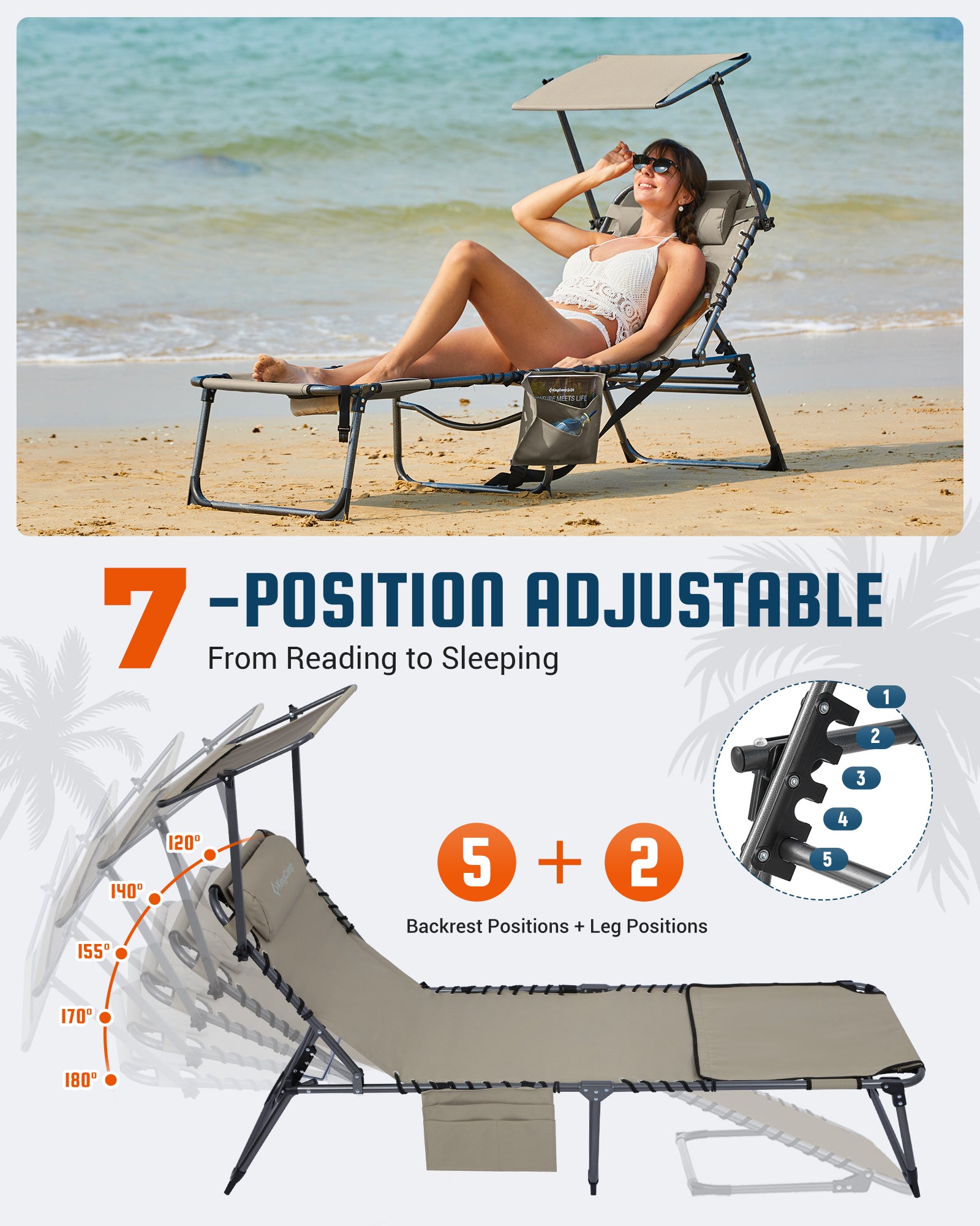 KingCamp Magnolia B30 Backpack Chaise Lounge | Face Hole & Canopy
