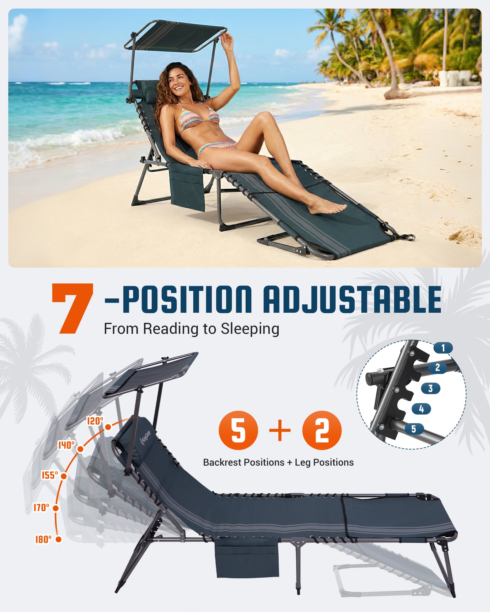 KingCamp Magnolia B30 Backpack Chaise Lounge | Face Hole & Canopy