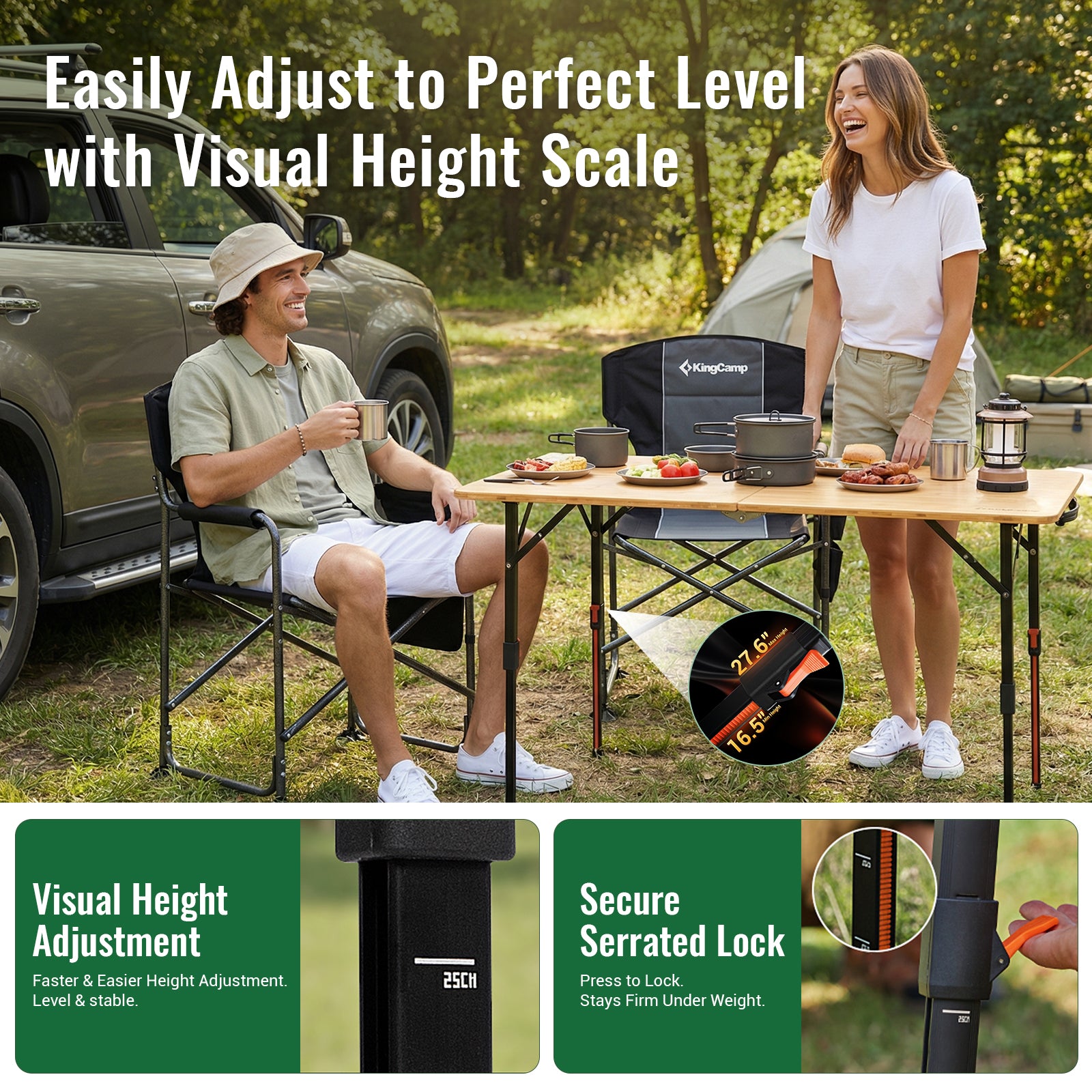 KingCamp BamAura 12070 Bamboo Folding Table 47x27