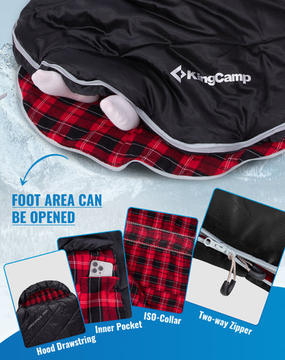 KingCamp 350g Filling Plus Size 3-4 Season Black Sleeping Bag
