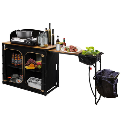 KingCamp BAMBOO PLUS Folding Camping Kitchen Table with Sink