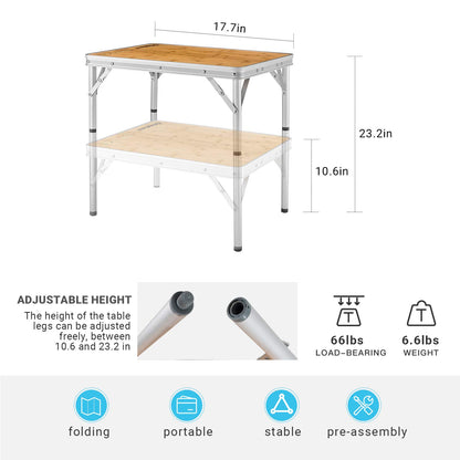 KingCamp Adjustable Bamboo Picnic Camping Table